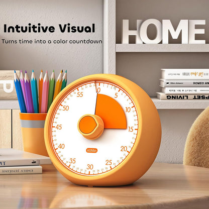 Visual Timer for Kids 60-Minute Countdown Timer with Optional Alarm, Focus Tool for ADHD & Autism, Time Management for Homework, Chores, Office, Kitchen, Teaching & Study Routines (Orange)