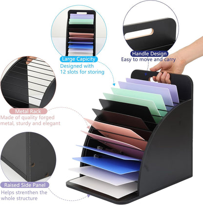 Clipboard Holder Wooden Storage Clipboard Holder Rack - with Raised Side Panel Black Clip board Organizer - for Classroom Office School Teacher Organizing (Clip Boards Not Included)