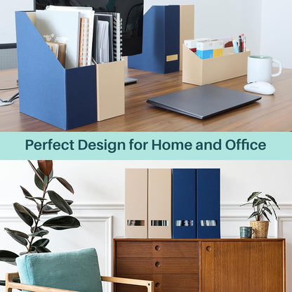 Magazine Holder - File Holder and Desk Organizer, Cardboard Book Organizer and Storage Box for Documents, Magazine Holder Rack for Office, Home and Classroom (Classic Blue, 6-Pack)