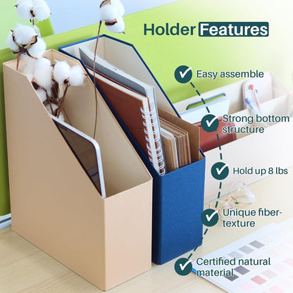 Magazine Holder - File Holder and Desk Organizer, Cardboard Book Organizer and Storage Box for Documents, Magazine Holder Rack for Office, Home and Classroom (Classic Blue, 6-Pack)