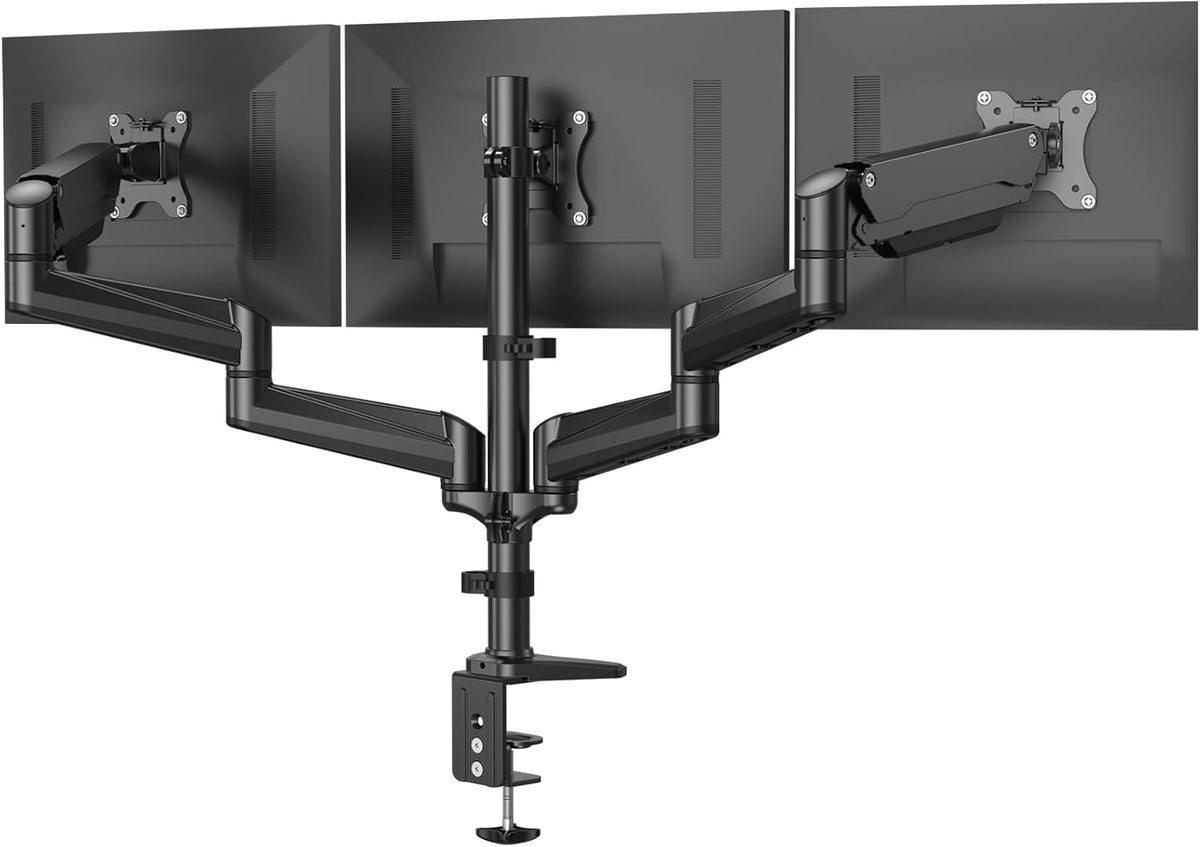 Triple Monitor Mount for 17 to 32 inch Screens, Adjustment Gaming Triple Monitor Stand with Swivel, Tilt, Rotation, Clamp & Grommet Kit