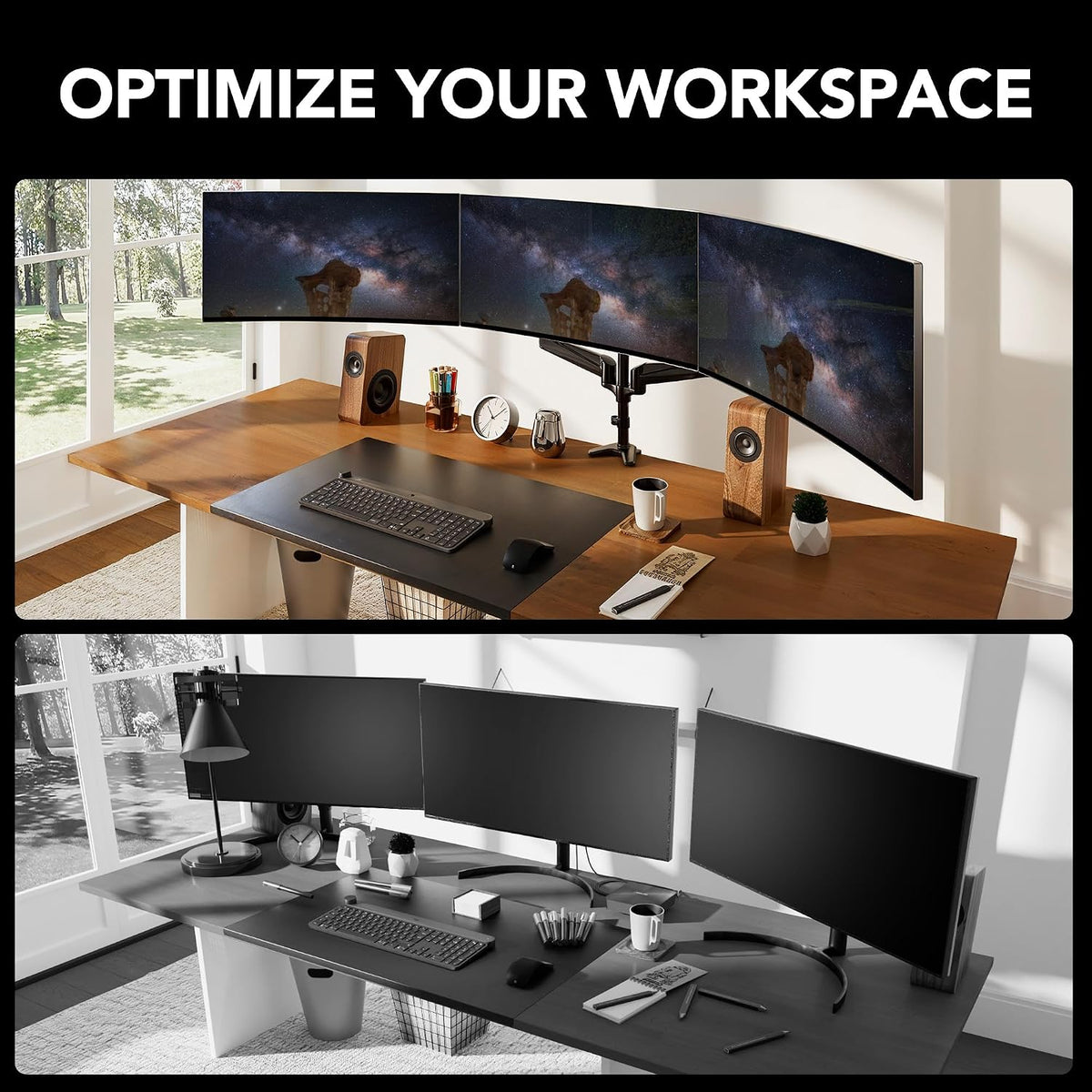 Triple Monitor Mount for 17 to 32 inch Screens, Adjustment Gaming Triple Monitor Stand with Swivel, Tilt, Rotation, Clamp & Grommet Kit