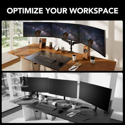 Triple Monitor Mount for 17 to 32 inch Screens, Adjustment Gaming Triple Monitor Stand with Swivel, Tilt, Rotation, Clamp & Grommet Kit