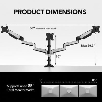 Triple Monitor Mount for 17 to 32 inch Screens, Adjustment Gaming Triple Monitor Stand with Swivel, Tilt, Rotation, Clamp & Grommet Kit