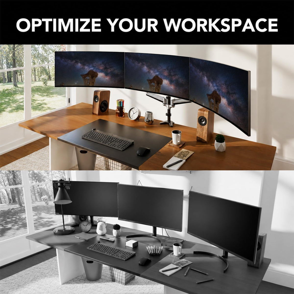 Triple Monitor Mount for 17 to 32 inch Screens, Adjustment Gaming Triple Monitor Stand with Swivel, Tilt, Rotation, Clamp & Grommet Kit
