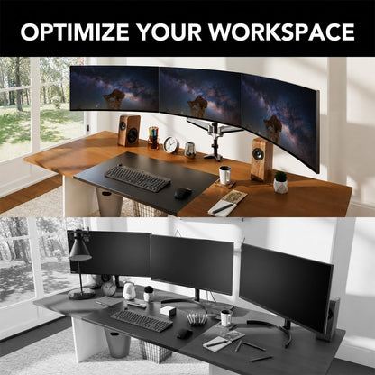 Triple Monitor Mount for 17 to 32 inch Screens, Adjustment Gaming Triple Monitor Stand with Swivel, Tilt, Rotation, Clamp & Grommet Kit