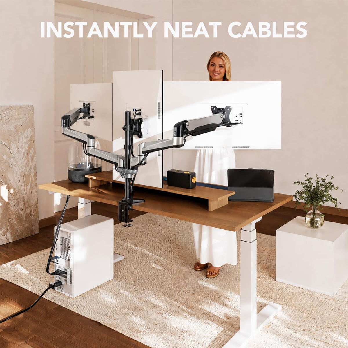Triple Monitor Mount for 17 to 32 inch Screens, Adjustment Gaming Triple Monitor Stand with Swivel, Tilt, Rotation, Clamp & Grommet Kit