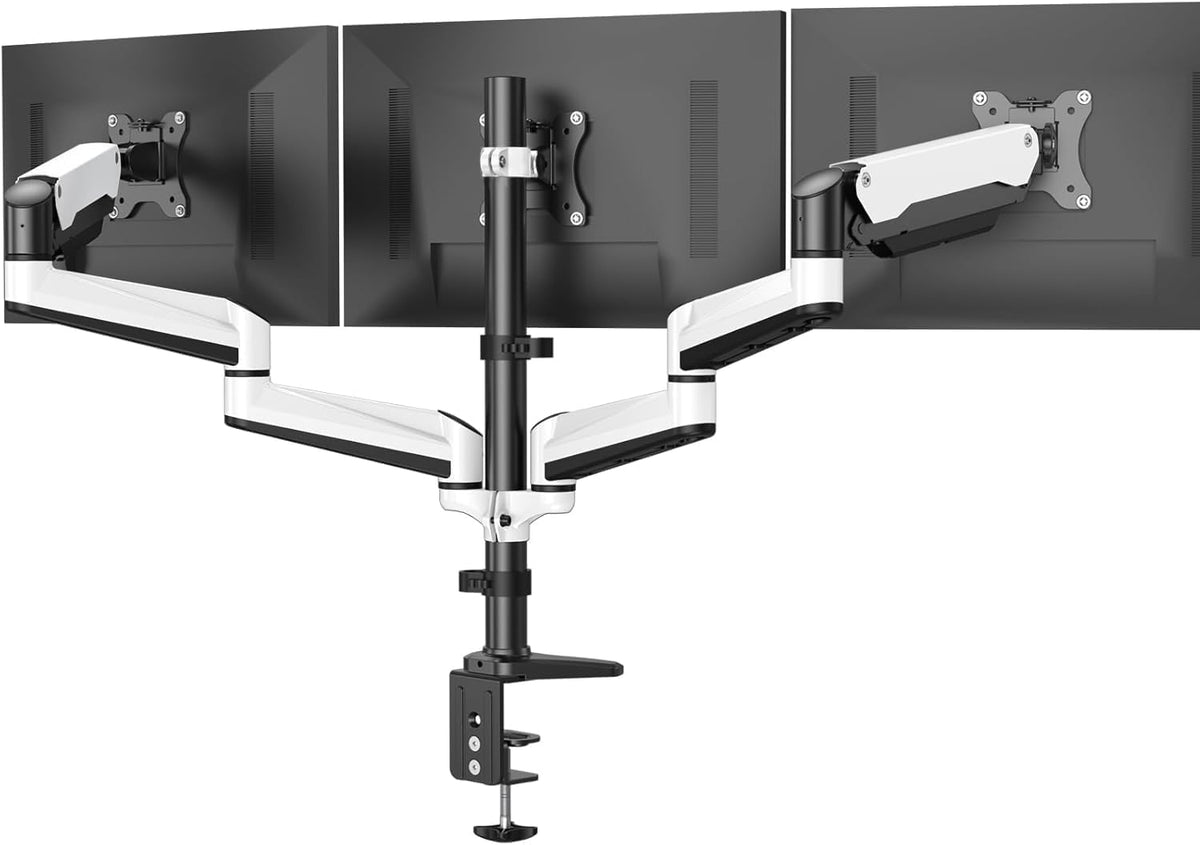 Triple Monitor Mount for 17 to 32 inch Screens, Adjustment Gaming Triple Monitor Stand with Swivel, Tilt, Rotation, Clamp & Grommet Kit