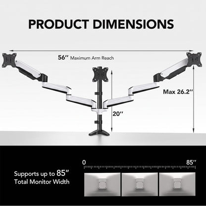 Triple Monitor Mount for 17 to 32 inch Screens, Adjustment Gaming Triple Monitor Stand with Swivel, Tilt, Rotation, Clamp & Grommet Kit