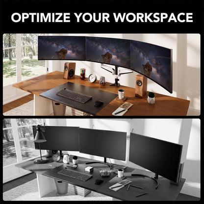 Triple Monitor Mount for 17 to 32 inch Screens, Adjustment Gaming Triple Monitor Stand with Swivel, Tilt, Rotation, Clamp & Grommet Kit