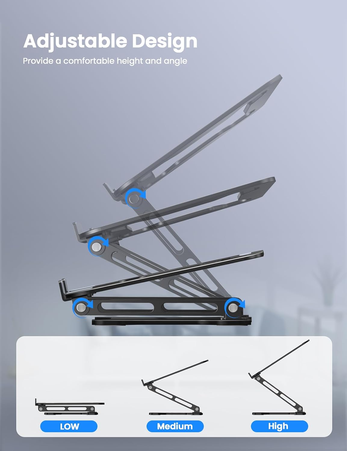 Adjustable Laptop Stand for Desk, Portable Airflow Laptop Riser Holder