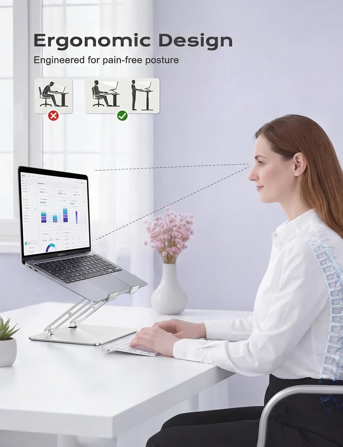Adjustable Laptop Stand for Desk, Portable Airflow Laptop Riser Holder
