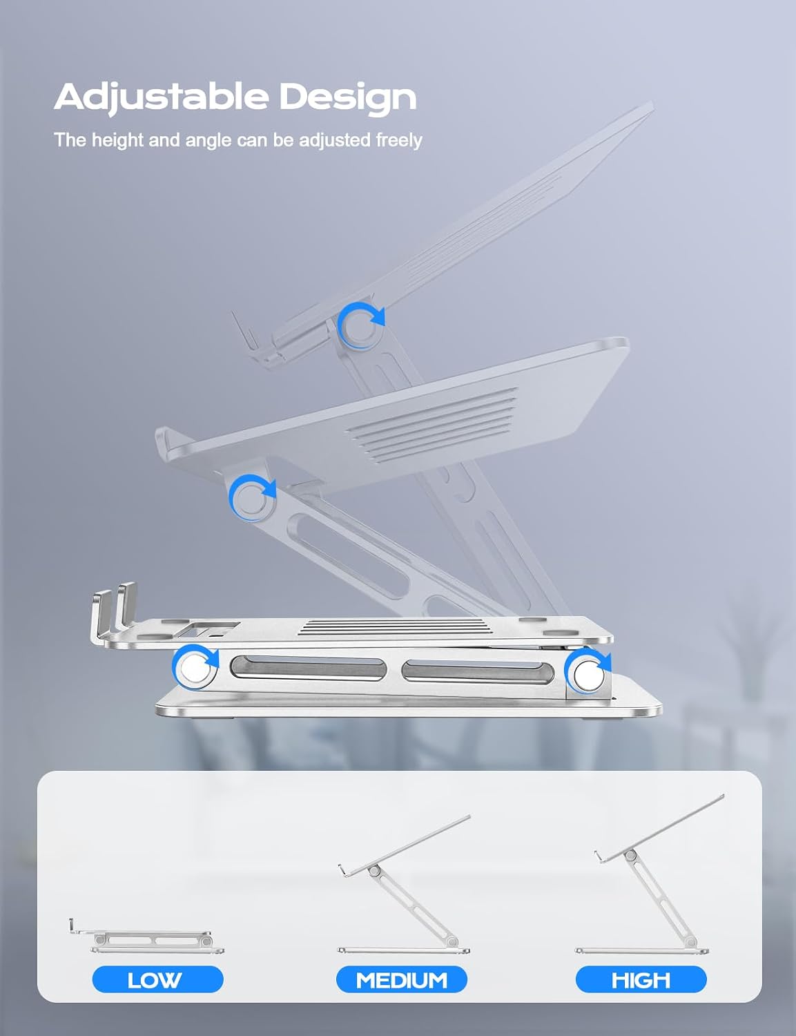 Adjustable Laptop Stand for Desk, Portable Airflow Laptop Riser Holder