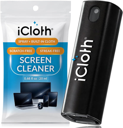 2-in-1 Screen Cleaner Spray with Built-in Microfiber Cloth for Laptops, Tablets, Phones, Car Screens, and Touchscreens, Streak-Free & Anti-Smudge, Large 0.68 fl oz (20ml) Bottle