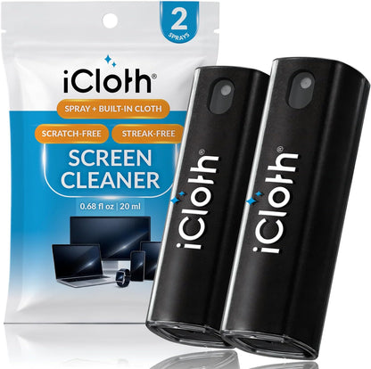 2-in-1 Screen Cleaner Spray with Built-in Microfiber Cloth for Laptops, Tablets, Phones, Car Screens, and Touchscreens, Streak-Free & Anti-Smudge, Large 0.68 fl oz (20ml) Bottle