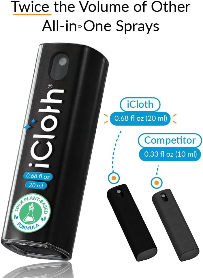 2-in-1 Screen Cleaner Spray with Built-in Microfiber Cloth for Laptops, Tablets, Phones, Car Screens, and Touchscreens, Streak-Free & Anti-Smudge, Large 0.68 fl oz (20ml) Bottle