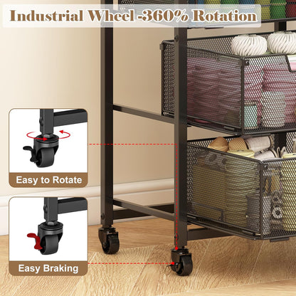Rolling Cart with Drawers, 4-Drawer Storage Cart on Wheels with Wooden Top, Metal Utility Cart with Storage Drawers, Craft Storage Art Cart for Classroom, Office, Kitchen, Bedroom,Patent Pending
