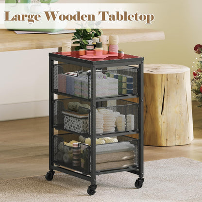 Rolling Cart with Drawers, 4-Drawer Storage Cart on Wheels with Wooden Top, Metal Utility Cart with Storage Drawers, Craft Storage Art Cart for Classroom, Office, Kitchen, Bedroom,Patent Pending