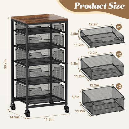 Rolling Cart with Drawers, 4-Drawer Storage Cart on Wheels with Wooden Top, Metal Utility Cart with Storage Drawers, Craft Storage Art Cart for Classroom, Office, Kitchen, Bedroom,Patent Pending