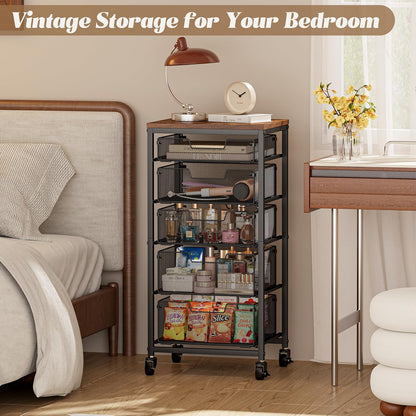 Rolling Cart with Drawers, 4-Drawer Storage Cart on Wheels with Wooden Top, Metal Utility Cart with Storage Drawers, Craft Storage Art Cart for Classroom, Office, Kitchen, Bedroom,Patent Pending