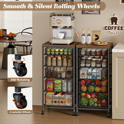 Rolling Cart with Drawers, 4-Drawer Storage Cart on Wheels with Wooden Top, Metal Utility Cart with Storage Drawers, Craft Storage Art Cart for Classroom, Office, Kitchen, Bedroom,Patent Pending