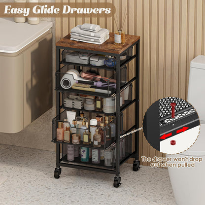 Rolling Cart with Drawers, 4-Drawer Storage Cart on Wheels with Wooden Top, Metal Utility Cart with Storage Drawers, Craft Storage Art Cart for Classroom, Office, Kitchen, Bedroom,Patent Pending