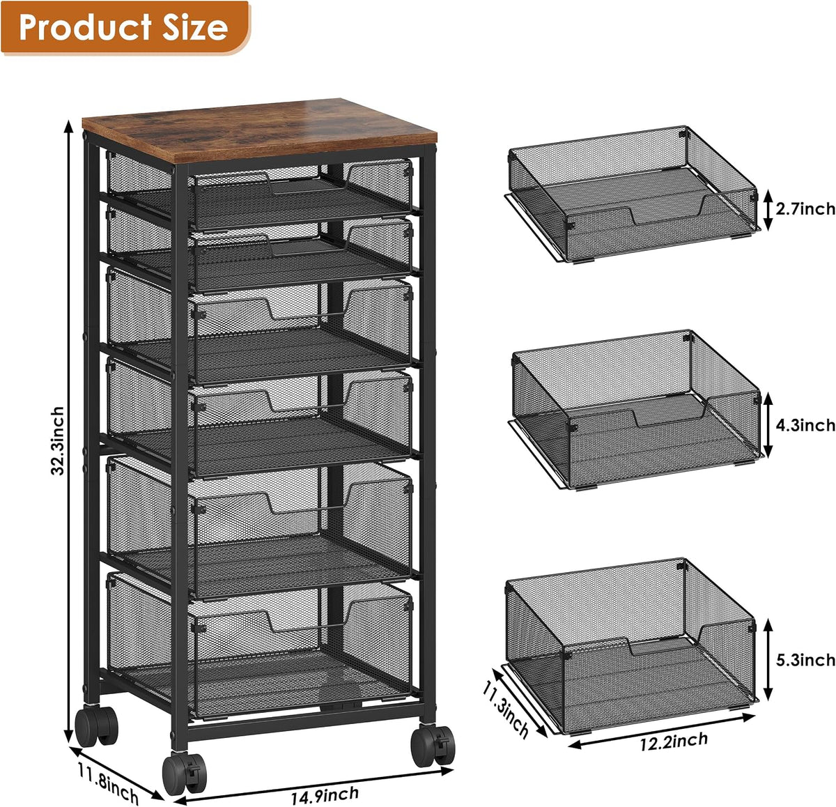 Rolling Cart with Drawers, 4-Drawer Storage Cart on Wheels with Wooden Top, Metal Utility Cart with Storage Drawers, Craft Storage Art Cart for Classroom, Office, Kitchen, Bedroom,Patent Pending