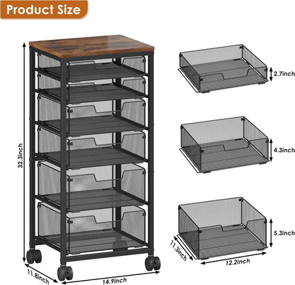 Rolling Cart with Drawers, 4-Drawer Storage Cart on Wheels with Wooden Top, Metal Utility Cart with Storage Drawers, Craft Storage Art Cart for Classroom, Office, Kitchen, Bedroom,Patent Pending