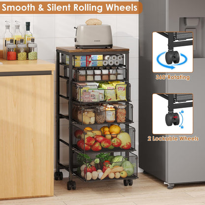 Rolling Cart with Drawers, 4-Drawer Storage Cart on Wheels with Wooden Top, Metal Utility Cart with Storage Drawers, Craft Storage Art Cart for Classroom, Office, Kitchen, Bedroom,Patent Pending
