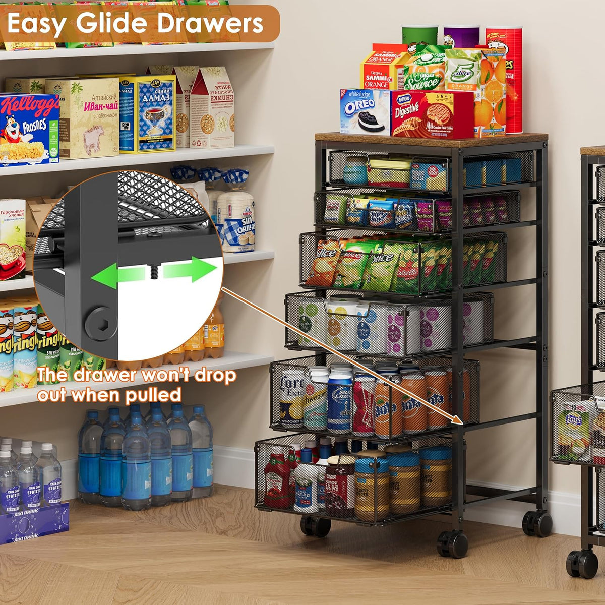 Rolling Cart with Drawers, 4-Drawer Storage Cart on Wheels with Wooden Top, Metal Utility Cart with Storage Drawers, Craft Storage Art Cart for Classroom, Office, Kitchen, Bedroom,Patent Pending