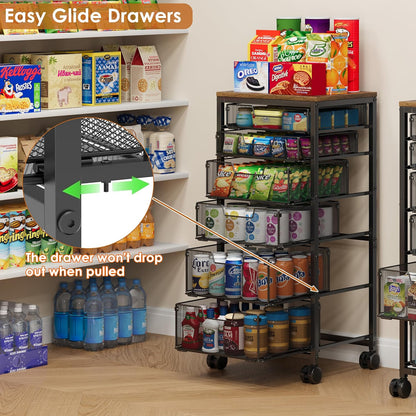 Rolling Cart with Drawers, 4-Drawer Storage Cart on Wheels with Wooden Top, Metal Utility Cart with Storage Drawers, Craft Storage Art Cart for Classroom, Office, Kitchen, Bedroom,Patent Pending