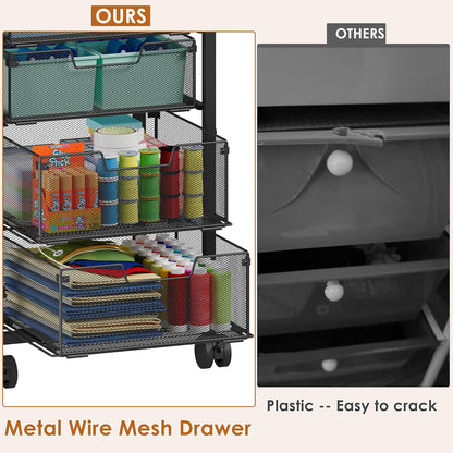 Rolling Cart with Drawers, 4-Drawer Storage Cart on Wheels with Wooden Top, Metal Utility Cart with Storage Drawers, Craft Storage Art Cart for Classroom, Office, Kitchen, Bedroom,Patent Pending