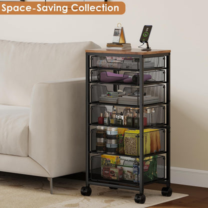 Rolling Cart with Drawers, 4-Drawer Storage Cart on Wheels with Wooden Top, Metal Utility Cart with Storage Drawers, Craft Storage Art Cart for Classroom, Office, Kitchen, Bedroom,Patent Pending