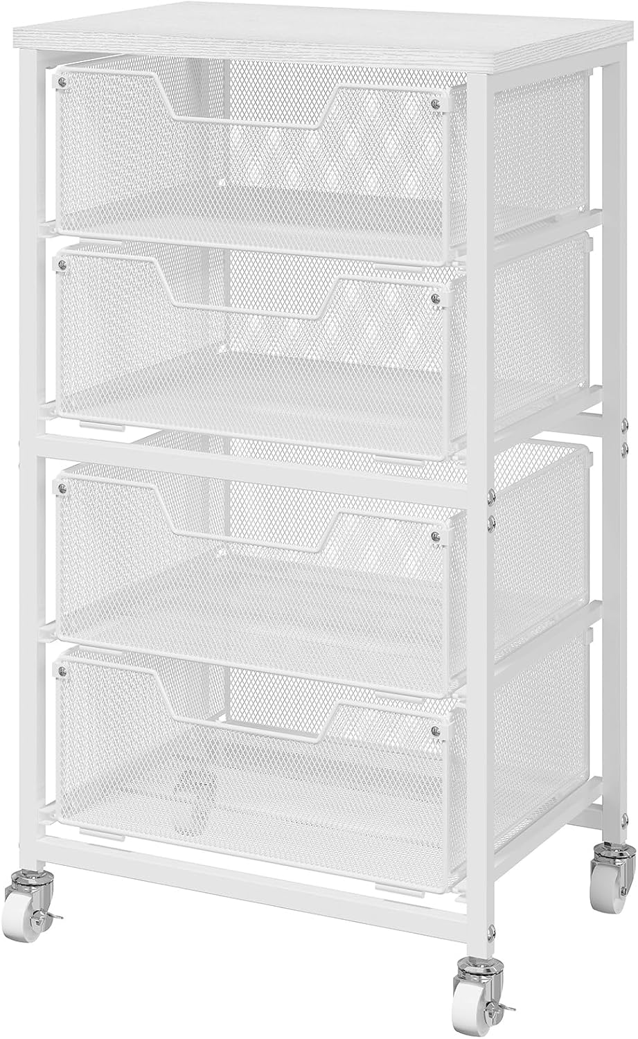 Rolling Cart with Drawers, 4-Drawer Storage Cart on Wheels with Wooden Top, Metal Utility Cart with Storage Drawers, Craft Storage Art Cart for Classroom, Office, Kitchen, Bedroom,Patent Pending