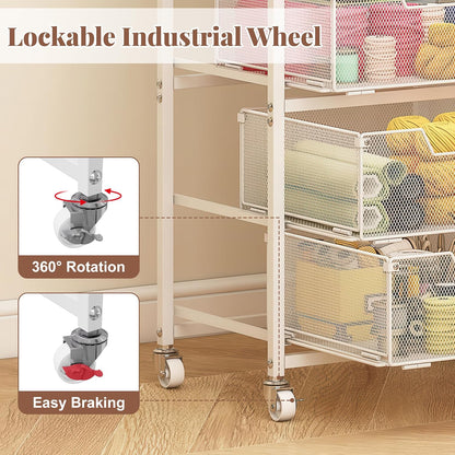 Rolling Cart with Drawers, 4-Drawer Storage Cart on Wheels with Wooden Top, Metal Utility Cart with Storage Drawers, Craft Storage Art Cart for Classroom, Office, Kitchen, Bedroom,Patent Pending