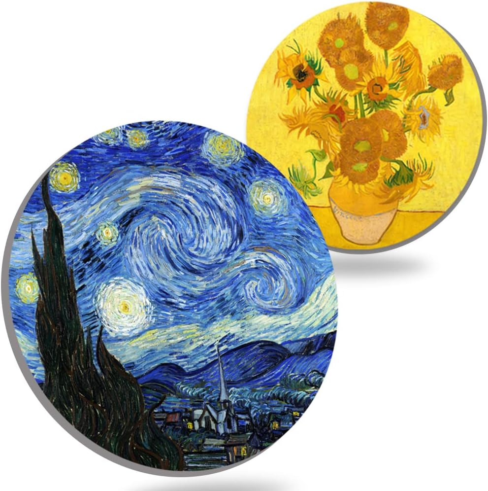 Coasters for Drinks Van Gogh Art Ceramic Coasters - Use 2 Famous Van Gogh Paintings, Unique Housewarming Gifts for New Home Decorative