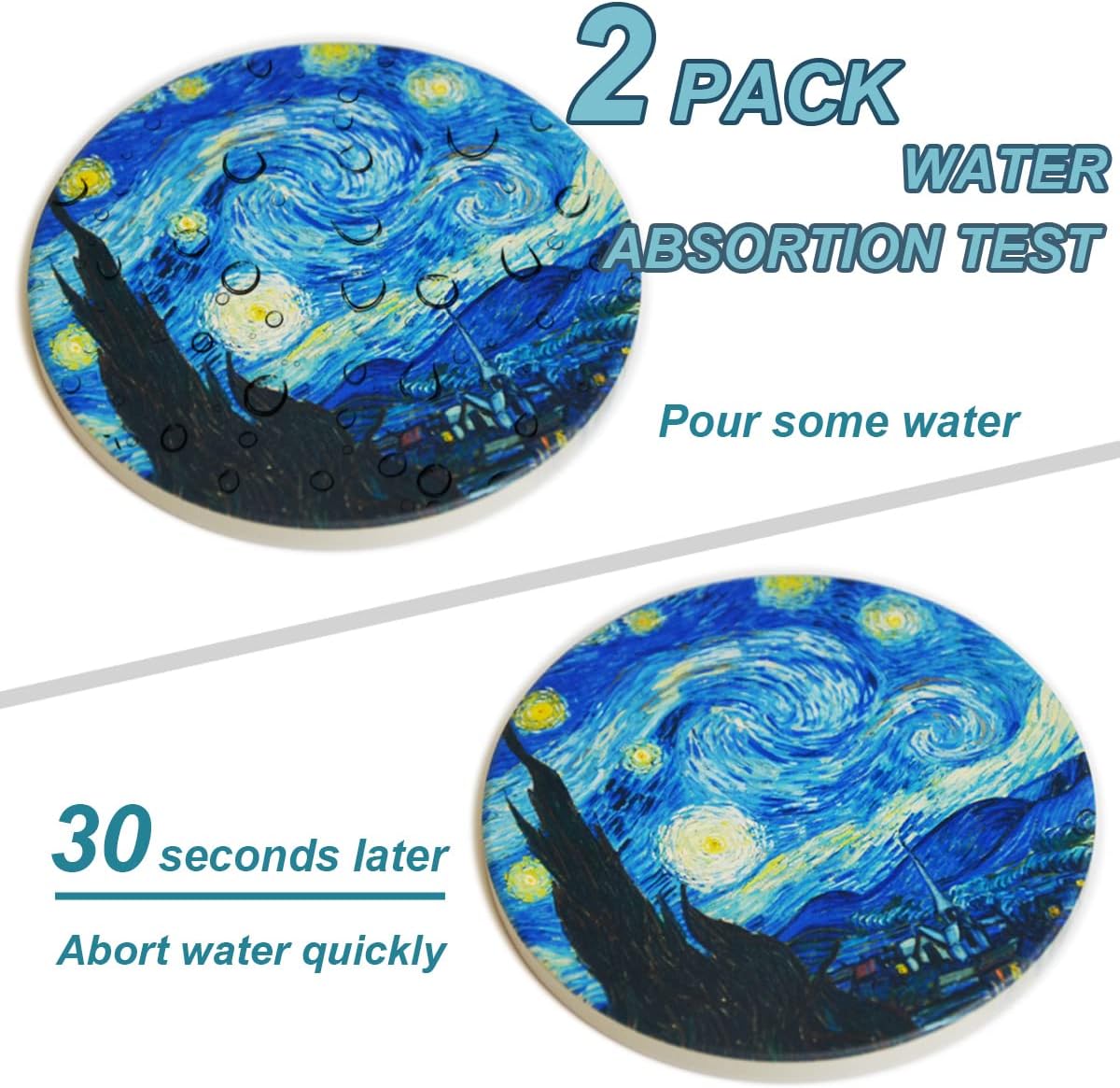 Coasters for Drinks Van Gogh Art Ceramic Coasters - Use 2 Famous Van Gogh Paintings, Unique Housewarming Gifts for New Home Decorative