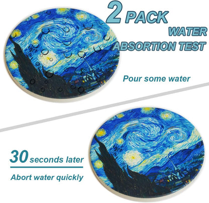 Coasters for Drinks Van Gogh Art Ceramic Coasters - Use 2 Famous Van Gogh Paintings, Unique Housewarming Gifts for New Home Decorative