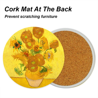 Coasters for Drinks Van Gogh Art Ceramic Coasters - Use 2 Famous Van Gogh Paintings, Unique Housewarming Gifts for New Home Decorative