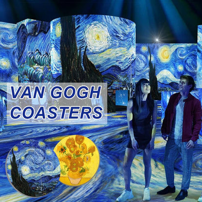Coasters for Drinks Van Gogh Art Ceramic Coasters - Use 2 Famous Van Gogh Paintings, Unique Housewarming Gifts for New Home Decorative