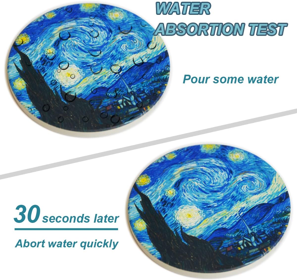 Coasters for Drinks Van Gogh Art Ceramic Coasters - Use 2 Famous Van Gogh Paintings, Unique Housewarming Gifts for New Home Decorative