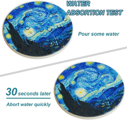 Coasters for Drinks Van Gogh Art Ceramic Coasters - Use 2 Famous Van Gogh Paintings, Unique Housewarming Gifts for New Home Decorative