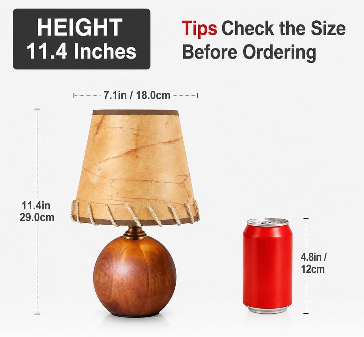11.4" Boho Wooden Small Table Lamp with Scalloped Wavy Shade