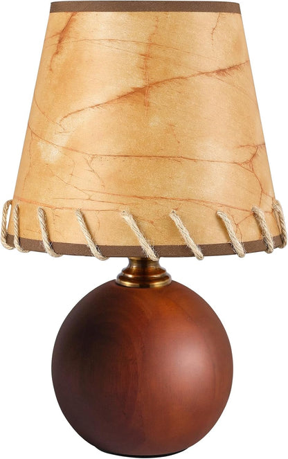 11.4" Boho Wooden Small Table Lamp with Scalloped Wavy Shade