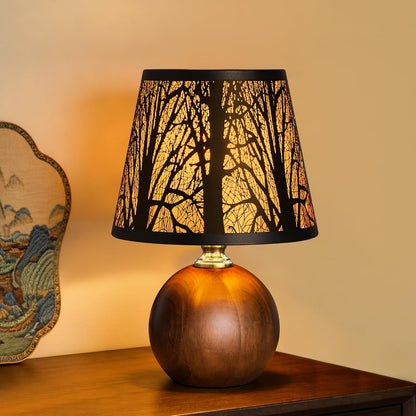 11.4" Boho Wooden Small Table Lamp with Scalloped Wavy Shade