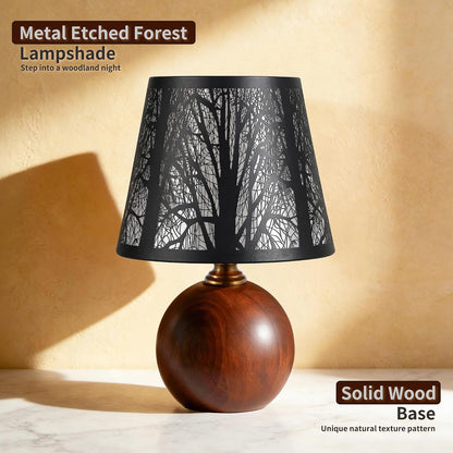 11.4" Boho Wooden Small Table Lamp with Scalloped Wavy Shade