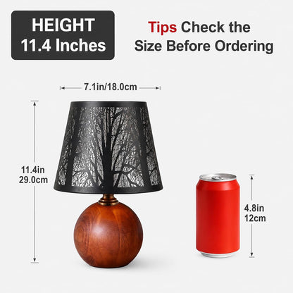 11.4" Boho Wooden Small Table Lamp with Scalloped Wavy Shade
