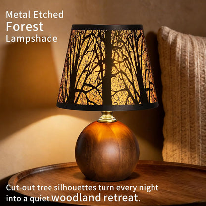 11.4" Boho Wooden Small Table Lamp with Scalloped Wavy Shade