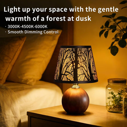 11.4" Boho Wooden Small Table Lamp with Scalloped Wavy Shade