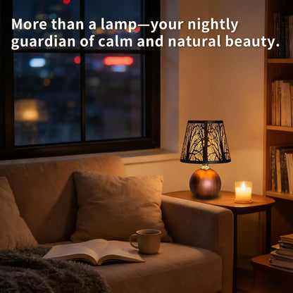 11.4" Boho Wooden Small Table Lamp with Scalloped Wavy Shade